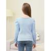 imageGORLYA Girls Puffy Long Sleeve Casual Button Shirts Lettuce Trim Ribbed Knit Blouse Tee Tops 816YBlue