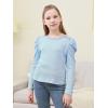 imageGORLYA Girls Puffy Long Sleeve Casual Button Shirts Lettuce Trim Ribbed Knit Blouse Tee Tops 816YBlue