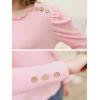 imageGORLYA Girls Puffy Long Sleeve Casual Button Shirts Lettuce Trim Ribbed Knit Blouse Tee Tops 816YPink
