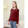 imageGORLYA Girls Puffy Long Sleeve Casual Button Shirts Lettuce Trim Ribbed Knit Blouse Tee Tops 816YWine Red
