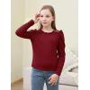 imageGORLYA Girls Puffy Long Sleeve Casual Button Shirts Lettuce Trim Ribbed Knit Blouse Tee Tops 816YWine Red