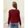 imageGORLYA Girls Puffy Long Sleeve Casual Button Shirts Lettuce Trim Ribbed Knit Blouse Tee Tops 816YWine Red