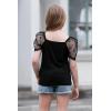 imageGORLYA Girls Sheer Dobby Mesh Raglan Sleeve Shirt Tops Square Neck Fitted Tee Blouses for 414TBlack