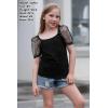 imageGORLYA Girls Sheer Dobby Mesh Raglan Sleeve Shirt Tops Square Neck Fitted Tee Blouses for 414TBlack
