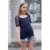 imageGORLYA Girls Sheer Dobby Mesh Raglan Sleeve Shirt Tops Square Neck Fitted Tee Blouses for 414TNavy