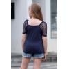 imageGORLYA Girls Sheer Dobby Mesh Raglan Sleeve Shirt Tops Square Neck Fitted Tee Blouses for 414TNavy