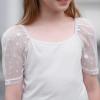 imageGORLYA Girls Sheer Dobby Mesh Raglan Sleeve Shirt Tops Square Neck Fitted Tee Blouses for 414TWhite
