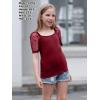 imageGORLYA Girls Sheer Dobby Mesh Raglan Sleeve Shirt Tops Square Neck Fitted Tee Blouses for 414TWine Red