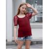 imageGORLYA Girls Sheer Dobby Mesh Raglan Sleeve Shirt Tops Square Neck Fitted Tee Blouses for 414TWine Red