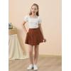imageGORLYA Girls Skirt Sets Puff Sleeve Casual Summer Rib Knit Tops and Button Irregular Skirt 2 Pieces Outfit Clothes 614YBrownwhite