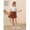 imageGORLYA Girls Skirt Sets Puff Sleeve Casual Summer Rib Knit Tops and Button Irregular Skirt 2 Pieces Outfit Clothes 614YBrownwhite
