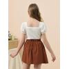 imageGORLYA Girls Skirt Sets Puff Sleeve Casual Summer Rib Knit Tops and Button Irregular Skirt 2 Pieces Outfit Clothes 614YBrownwhite