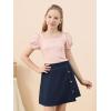imageGORLYA Girls Skirt Sets Puff Sleeve Casual Summer Rib Knit Tops and Button Irregular Skirt 2 Pieces Outfit Clothes 614YNavypink