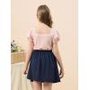 imageGORLYA Girls Skirt Sets Puff Sleeve Casual Summer Rib Knit Tops and Button Irregular Skirt 2 Pieces Outfit Clothes 614YNavypink