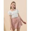 imageGORLYA Girls Skirt Sets Puff Sleeve Casual Summer Rib Knit Tops and Button Irregular Skirt 2 Pieces Outfit Clothes 614YPinkwhite