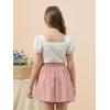 imageGORLYA Girls Skirt Sets Puff Sleeve Casual Summer Rib Knit Tops and Button Irregular Skirt 2 Pieces Outfit Clothes 614YPinkwhite