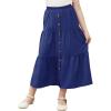 imageGORLYA Girls Casual Button Front Ruffle Hem Elastic High Waist Long Swing Tiered Maxi Skirt for 616YNavy