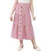 imageGORLYA Girls Casual Button Front Ruffle Hem Elastic High Waist Long Swing Tiered Maxi Skirt for 616YPink