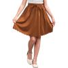 imageGORLYA Girls Casual Scallop Trim Hem Elastic Waist ALine Swing Midi Skirt with Pockets for 414TBrown