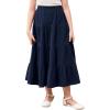 imageGORLYA Girls Casual Vintage Solid Elastic High Waist Tiered Hem Long Swing Linen Maxi Skirt for 414TNavy