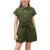 imageGORLYA Girls Peter Pan Collar Linen Casual Jumpsuit Outfits Button Belted Wide Leg Shorts Rompers 414TGreen