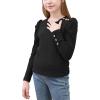 imageGORLYA Girls Puffy Long Sleeve Casual Button Shirts Lettuce Trim Ribbed Knit Blouse Tee Tops 816YBlack