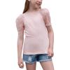 imageGORLYA Girls Sheer Dobby Mesh Raglan Sleeve Shirt Tops Square Neck Fitted Tee Blouses for 414TPink