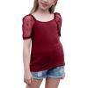 imageGORLYA Girls Sheer Dobby Mesh Raglan Sleeve Shirt Tops Square Neck Fitted Tee Blouses for 414TWine Red