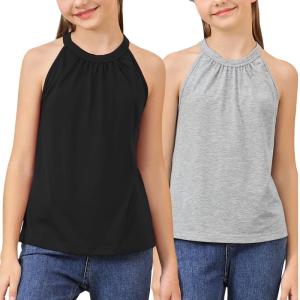 imageGORLYA 2 Pack Girls Halter Neck Summer Sleeveless Shirt Multipacks Casual Curvy Tank Tops for 614YBlackgray
