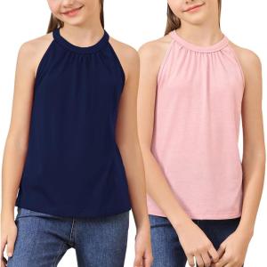 imageGORLYA 2 Pack Girls Halter Neck Summer Sleeveless Shirt Multipacks Casual Curvy Tank Tops for 614YNavypink
