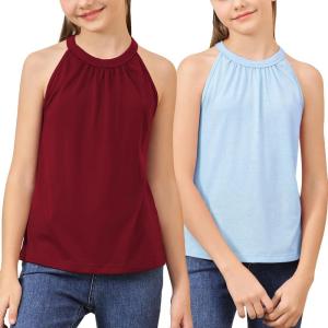 imageGORLYA 2 Pack Girls Halter Neck Summer Sleeveless Shirt Multipacks Casual Curvy Tank Tops for 614YRedblue
