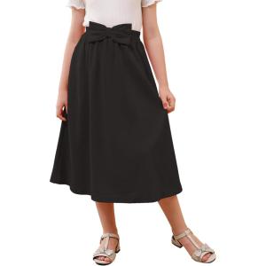 imageGORLYA Girls ALine Bow Knot Elastic High Waist Swing Maxi Skirt with Pockets for 414TBlack