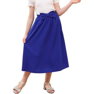 imageGORLYA Girls ALine Bow Knot Elastic High Waist Swing Maxi Skirt with Pockets for 414TBlue