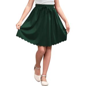 imageGORLYA Girls Casual Scallop Trim Hem Elastic Waist ALine Swing Midi Skirt with Pockets for 414TGreen