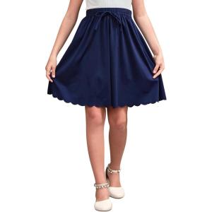 imageGORLYA Girls Casual Scallop Trim Hem Elastic Waist ALine Swing Midi Skirt with Pockets for 414TNavy