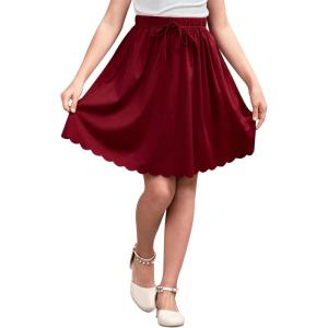 imageGORLYA Girls Casual Scallop Trim Hem Elastic Waist ALine Swing Midi Skirt with Pockets for 414TWine Red