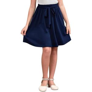 imageGORLYA Girls Tie Belt High Waist Flowy ALine Flared Skater Midi Skirt with Pockets for 414TNavy