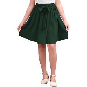 imageGORLYA Girls Tie Belt High Waist Flowy ALine Flared Skater Midi Skirt with Pockets for 414TOlive