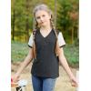 imageGORLYA Girls Lace Sheer Sleeve Contrast TShirt Short Sleeve V Neck Casual Modest Tee Tops for 616YDark Gray