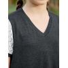 imageGORLYA Girls Lace Sheer Sleeve Contrast TShirt Short Sleeve V Neck Casual Modest Tee Tops for 616YDark Gray