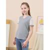imageGORLYA Girls Lace Sheer Sleeve Contrast TShirt Short Sleeve V Neck Casual Modest Tee Tops for 616YGray