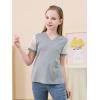 imageGORLYA Girls Lace Sheer Sleeve Contrast TShirt Short Sleeve V Neck Casual Modest Tee Tops for 616YGray