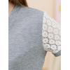 imageGORLYA Girls Lace Sheer Sleeve Contrast TShirt Short Sleeve V Neck Casual Modest Tee Tops for 616YGray