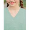 imageGORLYA Girls Lace Sheer Sleeve Contrast TShirt Short Sleeve V Neck Casual Modest Tee Tops for 616YGreen
