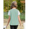 imageGORLYA Girls Lace Sheer Sleeve Contrast TShirt Short Sleeve V Neck Casual Modest Tee Tops for 616YGreen