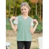 imageGORLYA Girls Lace Sheer Sleeve Contrast TShirt Short Sleeve V Neck Casual Modest Tee Tops for 616YGreen
