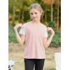 imageGORLYA Girls Lace Sheer Sleeve Contrast TShirt Short Sleeve V Neck Casual Modest Tee Tops for 616YPink