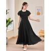 imageGORLYA Girls Scoop Neck Ruffle Sleeve Vintage Elegant Flowy Wedding Party Long Maxi Chiffon Dress 1016YBlack