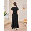 imageGORLYA Girls Scoop Neck Ruffle Sleeve Vintage Elegant Flowy Wedding Party Long Maxi Chiffon Dress 1016YBlack