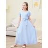 imageGORLYA Girls Scoop Neck Ruffle Sleeve Vintage Elegant Flowy Wedding Party Long Maxi Chiffon Dress 1016YLight Blue
